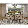 East West Furniture 5-pc Dining Room Table Set Consists Of A Wood Table With Drop Leaves And 4 Light Tan Linen Fabric Ki