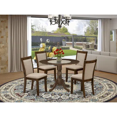 East West Furniture 5-pc Dining Room Table Set Consists Of A Wood Table With Drop Leaves And 4 Light Tan Linen Fabric Ki
