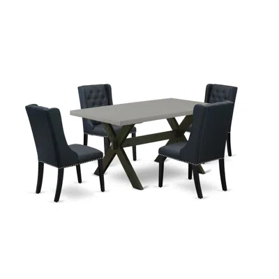 East West Furniture 5 Pc Dining Room Table Set Includes 4 Black Linen Fabric Dining Room Chairs With Button Tufted And C In Blue