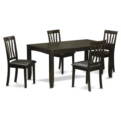 East West Furniture 5 Pc Dining Set-dining Table With Leaf And 4 Dining Chairs In Black