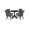 East West Furniture 5 Pc Dining Set Includes 1 Drop Leaves Table And 4 Dark Gotham Grey Linen Fabric Dining Chair Button In Black