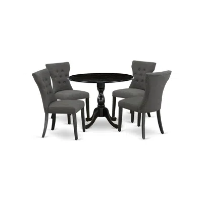 East West Furniture 5 Pc Dining Set Includes 1 Drop Leaves Table And 4 Dark Gotham Grey Linen Fabric Dining Chair Button In Black