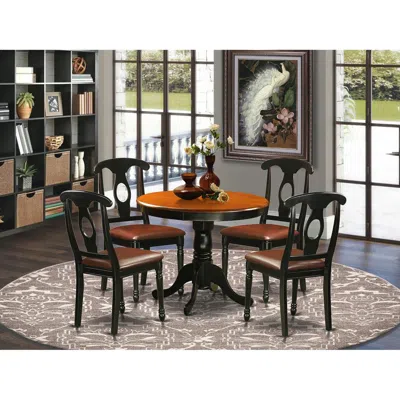 East West Furniture 5 Pc Dining Set Including 4 Leather Chairs In Black In Multi