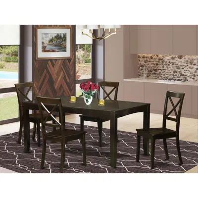 East West Furniture 5 Pc Dining Set-table With Leaf Plus 4 Dining Chairs In Brown