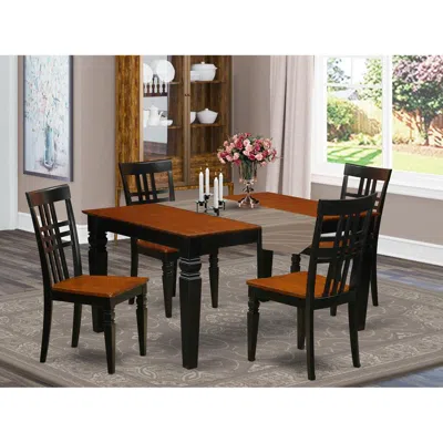 East West Furniture 5 Pc Dining Set With A Dinning Table And 4 Wood Dining Chairs In Black In Brown