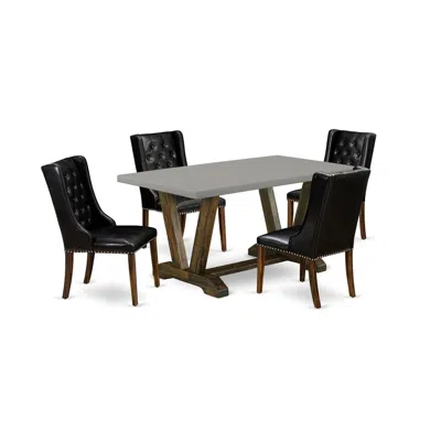 East West Furniture 5 Pc Dining Table Set - 4 Black Pu Leather Dining Chairs Button Tufted With Nail Heads And Wood Dini