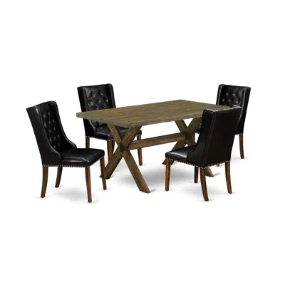 East West Furniture 5 Pc Dining Table Set - 4 Black Pu Leather Upholstered Dining Chairs With Nail Heads And Rectangular