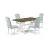 East West Furniture 5-pc Dining Table Set- 4 Dining Padded Chairs With Baby Blue Linen Fabric Seat And Button Tufted Cha In Multi