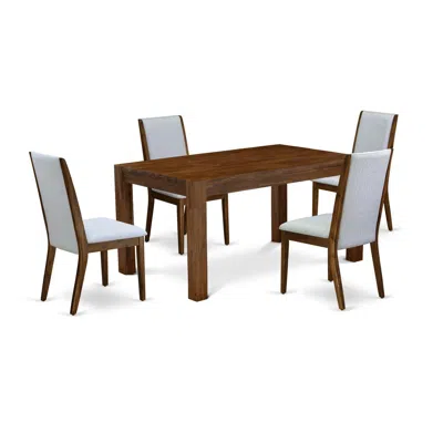 East West Furniture 5-pc Dining Table Set- 4 Parson Chairs With Grey Linen Fabric Seat And Stylish Chair Back - Rectangu In Brown
