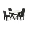 East West Furniture 5-pc Dining Table Set- 4 Parson Dining Chairs With Black Linen Fabric Seat And Stylish Chair Back In Black