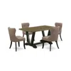 East West Furniture 5-pc Dining Table Set- 4 Parson Dining Chairs With Coffee Linen Fabric Seat And Button Tufted Chair  In Brown