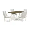 East West Furniture 5-pc Dining Table Set Contains 4 White Pu Leather Upholstered Dining Chairs Button Tufted With Nailh In White