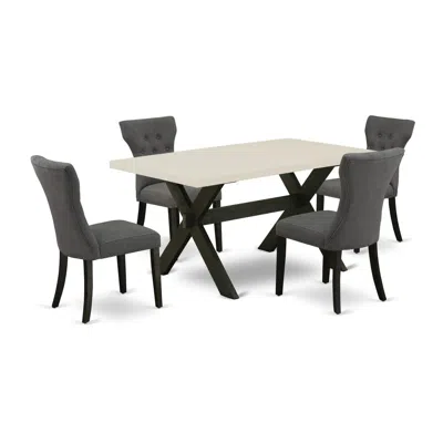 East West Furniture 5-pc Dining Table Set Included 4 Parson Chairs Upholstered Seat And High Button Tufted Chair Back An In Gray