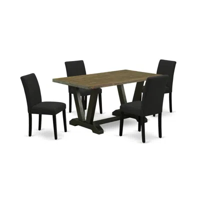 East West Furniture 5-pc Dining Table Set Includes 4 Dining Room Chairs With Upholstered Seat And High Back And A Rectan In Black