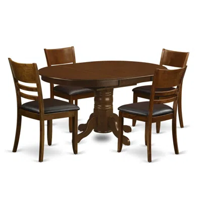East West Furniture 5 Pc Kenley With A 18" Leaf And 4 Leather Chairs In Brown