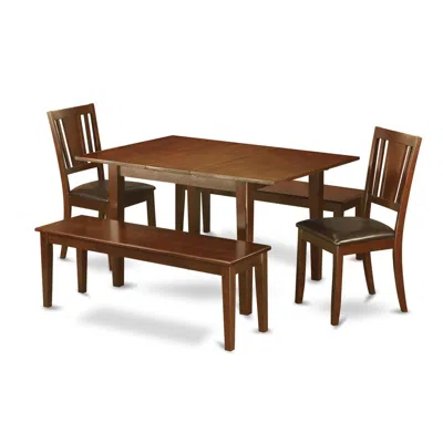 East West Furniture 5 Pc Kitchen Dinette Set-small Dining Tables Plus 2 Dining Chairs And 2 Benches In Brown