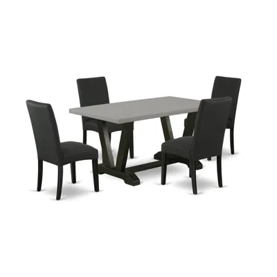 East West Furniture 5-pc Kitchen Dining Set- 4 Parson Dining Chairs With Black Linen Fabric Seat And Stylish Chair Back 