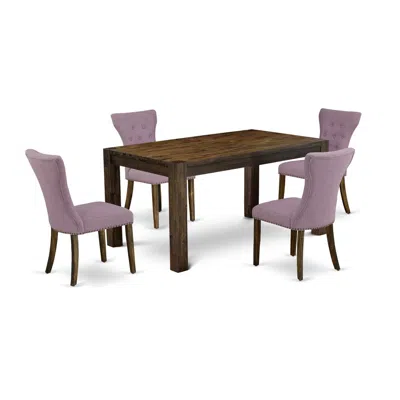 East West Furniture 5-pc Kitchen Dining Set- 4 Upholstered Dining Chairs With Dahlia Linen Fabric Seat And Button Tufted In Multi