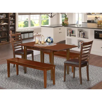 East West Furniture 5 Pc Kitchen Nook Dining Set - Table Plus 2 Dining Table Chairs And 2 Benches In Brown