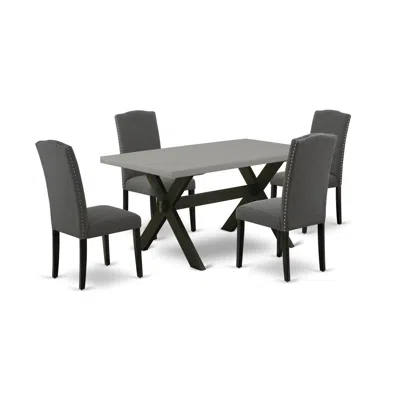 East West Furniture 5-pc Kitchen Table Set - 4 Dining Room Chairs And 1 Modern Rectangular Cement Dining Room Table Top  In Gray