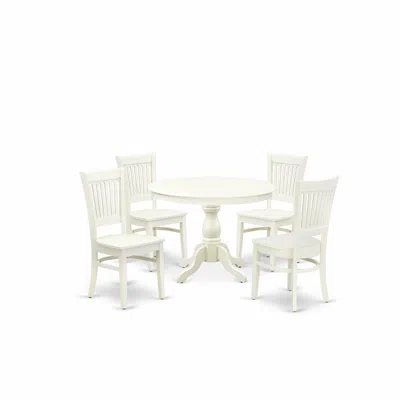 East West Furniture 5-pc Kitchen Table Set- 4 Dining Room Chairs And Modern Round Dining Table In White