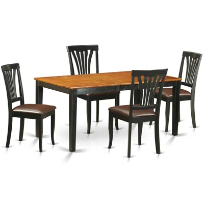 East West Furniture 5 Pc Kitchen Table Set-dining Table And 4 Leather Dining Chairs In Brown