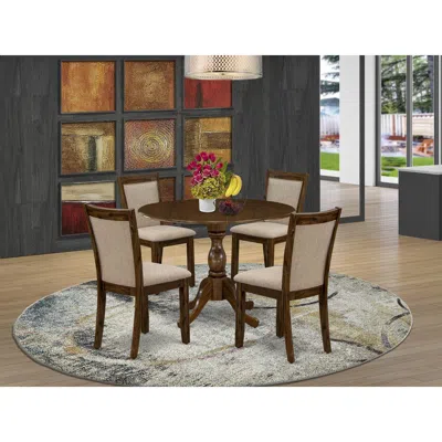 East West Furniture 5-pc Kitchen Table Set Includes A Wood Dining Table With Drop Leaves And 4 Light Tan Linen Fabric Pa