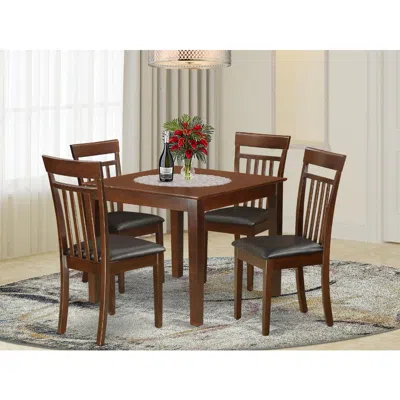 East West Furniture 5 Pc Kitchen Table Set With A Dining Table And 4 Kitchen Chairs In Mahogany In Brown