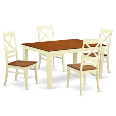 East West Furniture 5 Pc Kitchen Table Set With A Dinning Table And 4 Wood Dining Chairs In Buttermilk And Cherry In Brown
