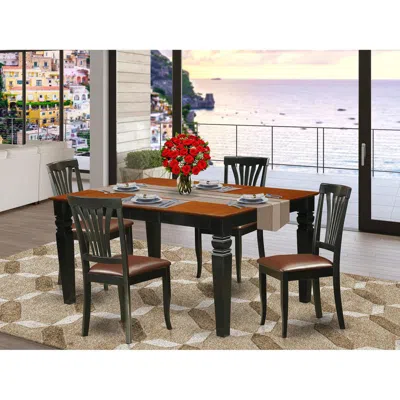 East West Furniture 5 Pc Kitchen Table Set With A Kitchen Table And 4 Leather Dining Chairs In Black