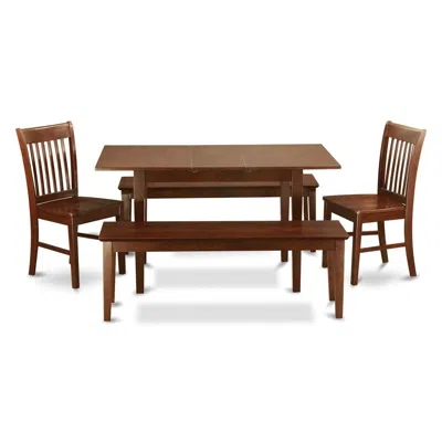 East West Furniture 5 Pc Kitchen Table With Bench Set - Table Plus 2 Kitchen Chairs And 2 Benches In Blue