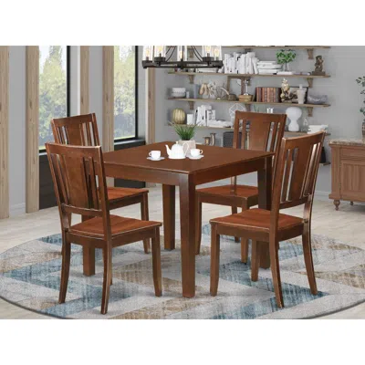East West Furniture 5 Pc Kitchen Tables And Chair Set With A Dining Table And 4 Dining Chairs In Mahogany In Brown