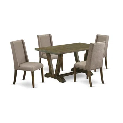 East West Furniture 5-pc Mid Century Dining Table Set In Brown