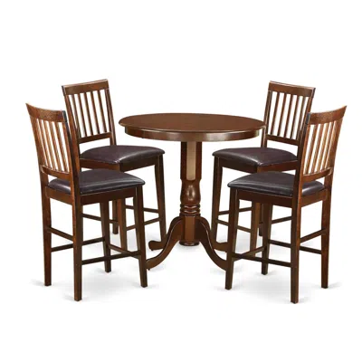 East West Furniture 5 Pc Pub Table Set - High Table And 4 Bar Stools With Backs. In Brown