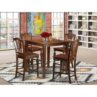 East West Furniture 5 Pc Pub Table Set - Kitchen Dinette Table And 4 Kitchen Bar Stool.