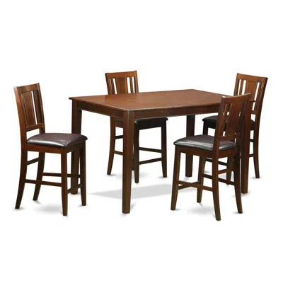 East West Furniture 5 Pc Pub Table Set- Gathering Table And 4 Kitchen Bar Stool. In Brown