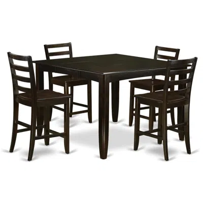 East West Furniture 5 Pc Pub Table Set- Square Table And 4 Kitchen Counter Chairs In Black
