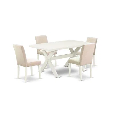 East West Furniture 5-pc Rectangular Dining Table Set Included 4 Parson Dining Chairs Upholstered Seat And Stylish Chair In Neutral