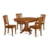 East West Furniture 5 Pc Set Avon Kitchen Table Offering Leaf And 4 Upholstered Seat Chairs In Saddle Brown In Saddle Br In Brown