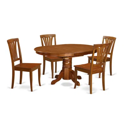 East West Furniture 5 Pc Set Avon Kitchen Table Offering Leaf And 4 Upholstered Seat Chairs In Saddle Brown In Saddle Br