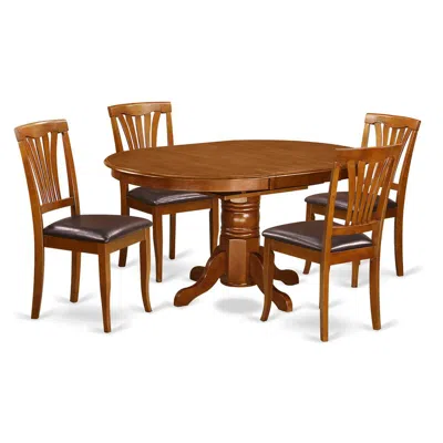 East West Furniture 5 Pc Set Avon Table Featuring Leaf And 4 Leather Kitchen Chairs In Saddle Brown