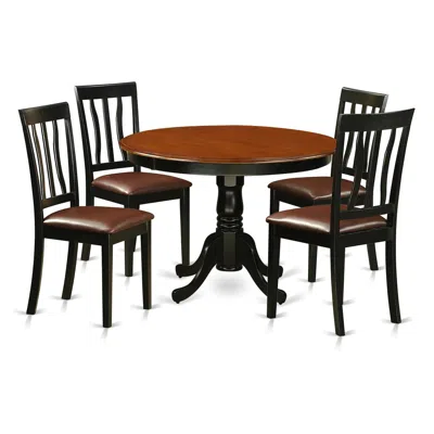 East West Furniture 5 Pc Set With A Round Dinette Table And 4 Leather Dinette Chairs In Black In Brown