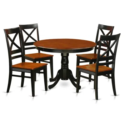 East West Furniture 5 Pc Set With A Round Dinette Table And 4 Leather Dinette Chairs In Black And Cherry In Brown