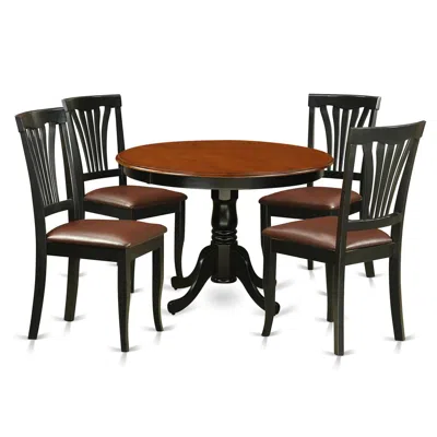 East West Furniture 5 Pc Set With A Round Dinette Table And 4 Leather Kitchen Chairs In Black In Brown