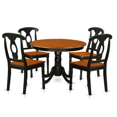 East West Furniture 5 Pc Set With A Round Dinette Table And 4 Leather Kitchen Chairs In Black And Cherry . In Brown