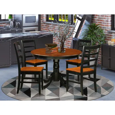 East West Furniture 5 Pc Set With A Round Dinette Table And 4 Leather Kitchen Chairs In Black And Cherry