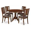 East West Furniture 5 Pc Set With A Round Dinette Table And 4 Leather Kitchen Chairs In Mahogany In Brown