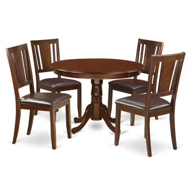 East West Furniture 5 Pc Set With A Round Dinette Table And 4 Leather Kitchen Chairs In Mahogany