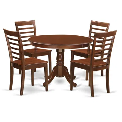 East West Furniture 5 Pc Set With A Round Dinette Table And 4 Leather Kitchen Chairs In Mahogany In Brown