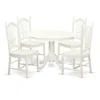 East West Furniture 5 Pc Set With A Round Dinette Table And 4 Wood Dinette Chairs In Linen White In White